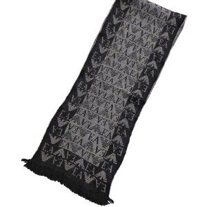EMPORIO ARMANI Luxury Designer Black & Grey Monogram Color Block Scarf